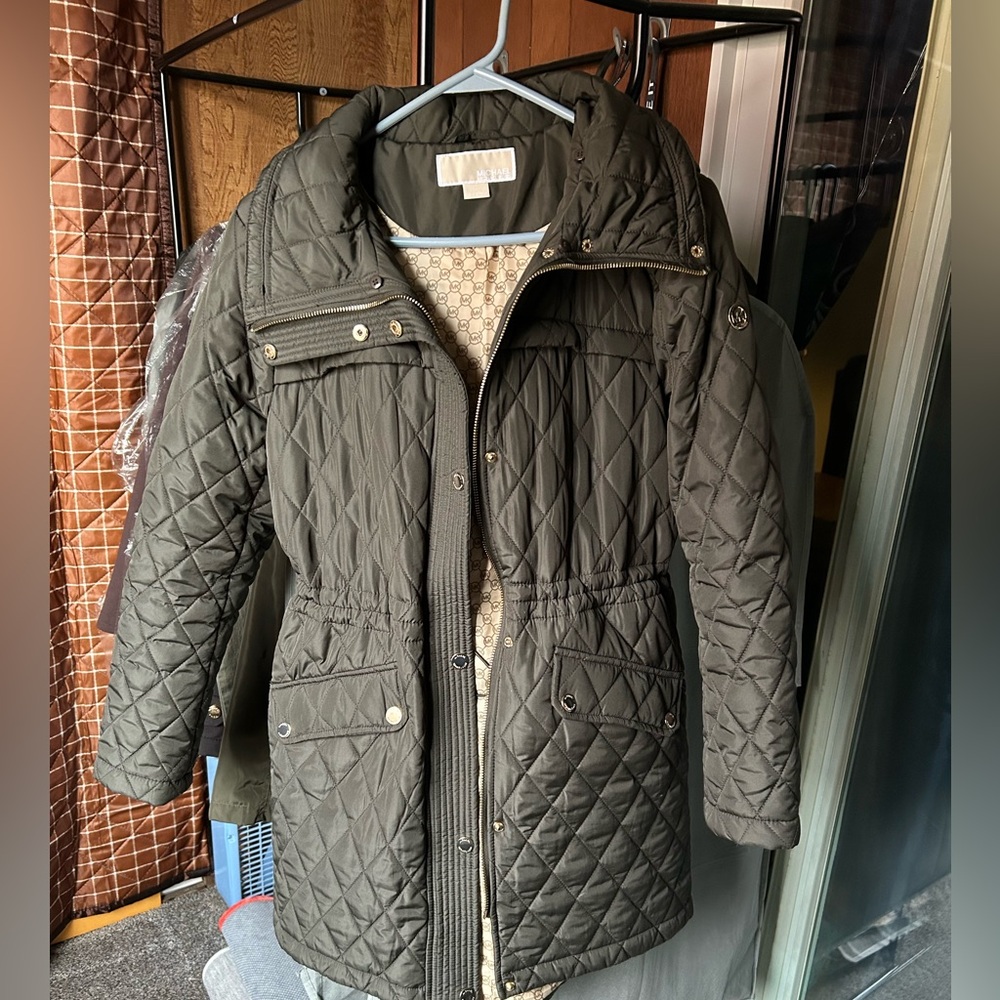 Michael Kors Quilted Olive Green Coat